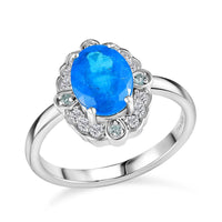 Malgache Neon Apatite, Multi Gemstone Art Deco Ring in Rhodium Over Sterling Silver (Size 10.0) 2.15 ctw