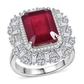 D'Joy Premium Niassa Ruby (FF) 10.0) and Moissanite 14.40 ctw Art Deco Ring in Rhodium Over Sterling Silver (Size 10.0) - Sticky add to cart bar