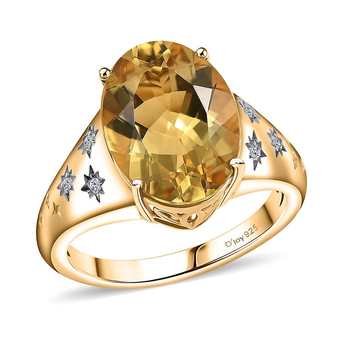 D'Joy Yellow Labradorite and Luxuriant Lab Grown Diamond 5.25 ctw Ring in 18K Vermeil Yellow Gold Over Sterling Silver (Size 10.0)