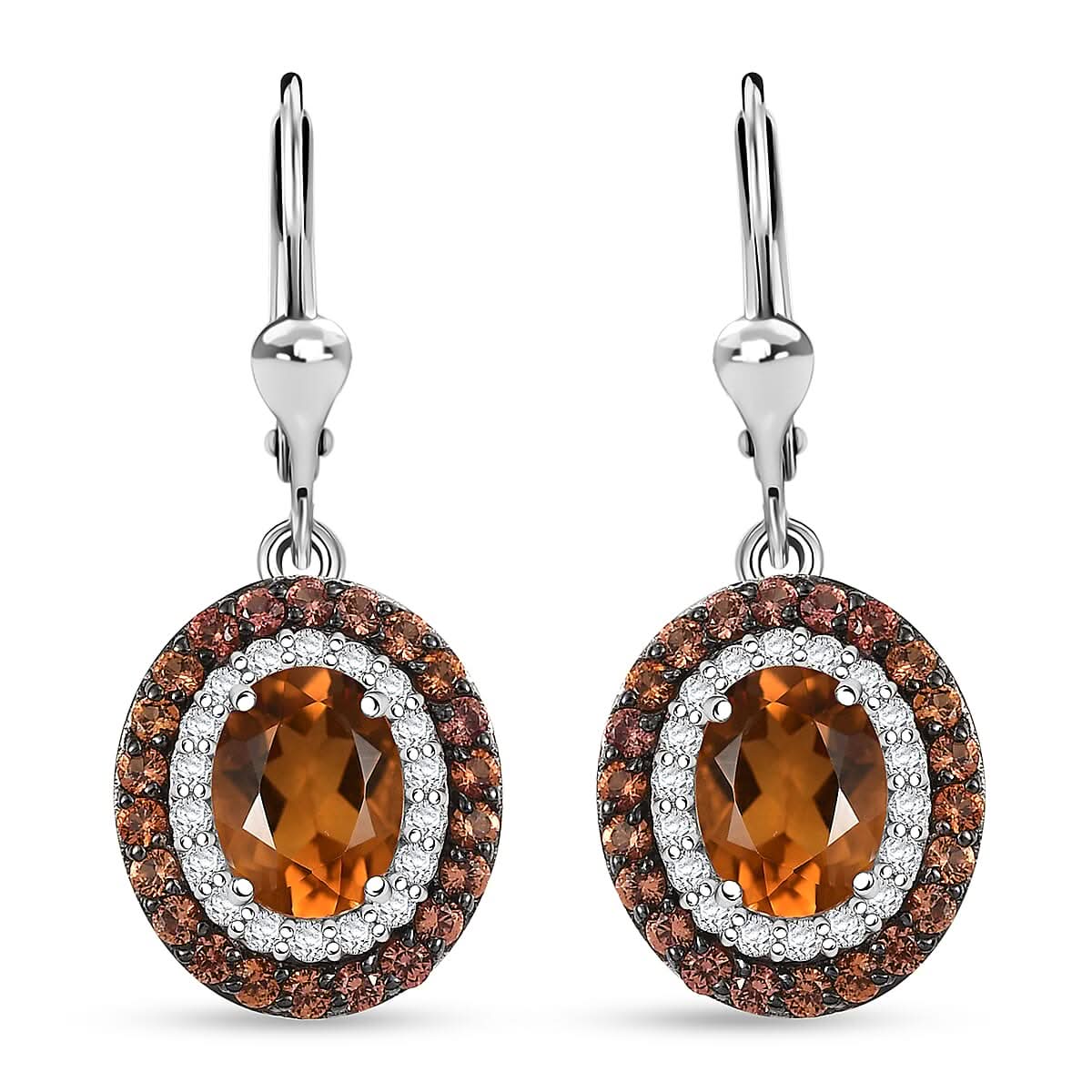 D'Joy Santa Ana Madeira Citrine and Multi Gemstone 3.75 ctw Lever Back Earrings in Platinum Over Sterling Silver