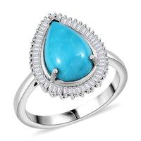 D'Joy Premium Sleeping Beauty Turquoise and Diamond 3.10 ctw Ring in Rhodium Over Sterling Silver (Size 10.0)