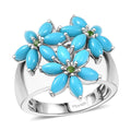 D'Joy Premium Sleeping Beauty Turquoise and Chrome Diopside 3.80 ctw Blossom Leaf Ring in Rhodium Over Sterling Silver (Size 10.0) - Sticky add to cart bar