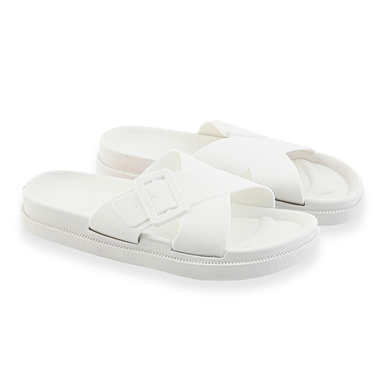 TLV Women's White Cross Strap Sandal - S