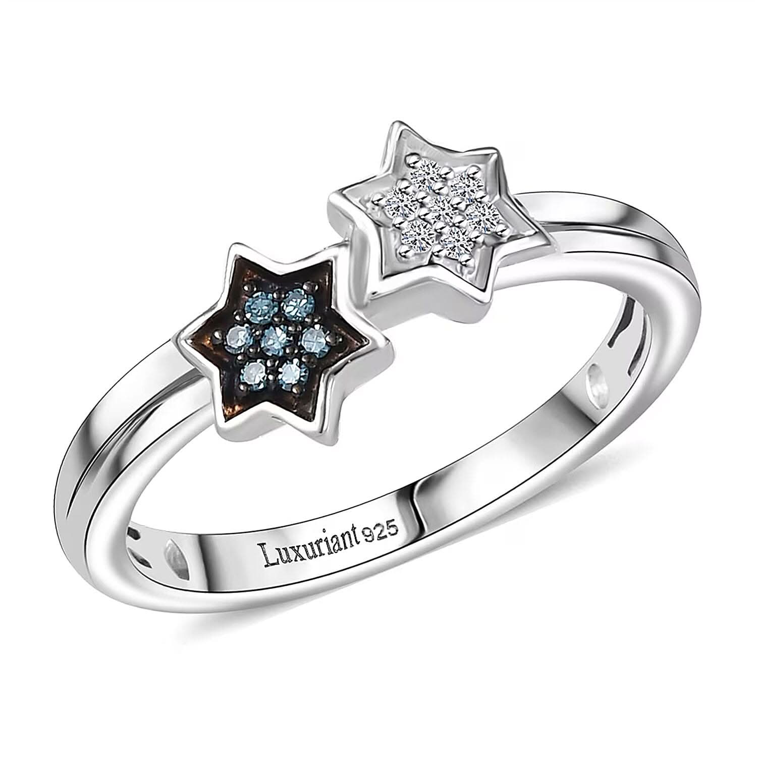 Luxuriant Lab Grown Blue Diamond (IR), Lab Grown Diamond Ring in Rhodium Over Sterling Silver (Size 10.0) 0.08 ctw
