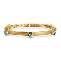 D'Joy Passport to Turkey Blue Moon Turquoise 4.50 ctw Textured Bangle Bracelet in 18K Vermeil Yellow Gold Over Sterling Silver (7.25 In)