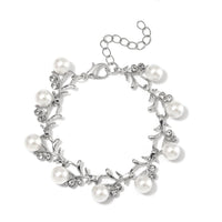 White Shell Pearl, Austrian Crystal Bracelet in Silvertone (6.50-8.50In)