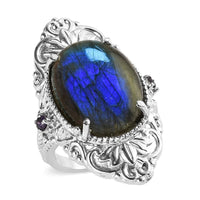 Ever True Malagasy Labradorite, African Amethyst Ring in Stainless Steel (Size 10.0) 15.50 ctw