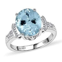 Luxoro 10K White Gold Premium Aquamarine,  Diamond (I2) (0.28 cts) Ring (Size 10.0) 3.90 ctw