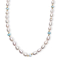 White Freshwater Pearl and Larimar 10.00 ctw Necklace in 18K Vermeil Yellow Gold Over Sterling Silver 18 Inches - Sticky add to cart bar