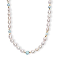 Freshwater Pearl and Larimar 8.00 ctw Necklace in 18K Vermeil Yellow Gold Over Sterling Silver 18 Inches