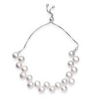 White Freshwater Pearl Bolo Dancing bubbles Bracelet in Rhodium Over Sterling Silver