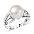 D'Joy Freshwater Pearl and White Zircon 0.35 ctw Moonlit Grace Ring in Rhodium OvercSterling Silver - Sticky add to cart bar