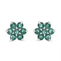 D'Joy AAA Kagem Zambian Emerald 1.00 ctw Floral Stud Earrings in Rhodium Over Sterling Silver - Sticky add to cart bar