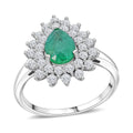 Premium Kagem Zambian Emerald and Moissanite 1.60 ctw Forest Bloom Ring in Rhodium Over Sterling Silver (Size 10.0) - Sticky add to cart bar