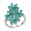 Premium Kagem Zambian Emerald, White Zircon Floral Ring in Rhodium Over Sterling Silver (Size 11.0) 3.40 ctw - Sticky add to cart bar