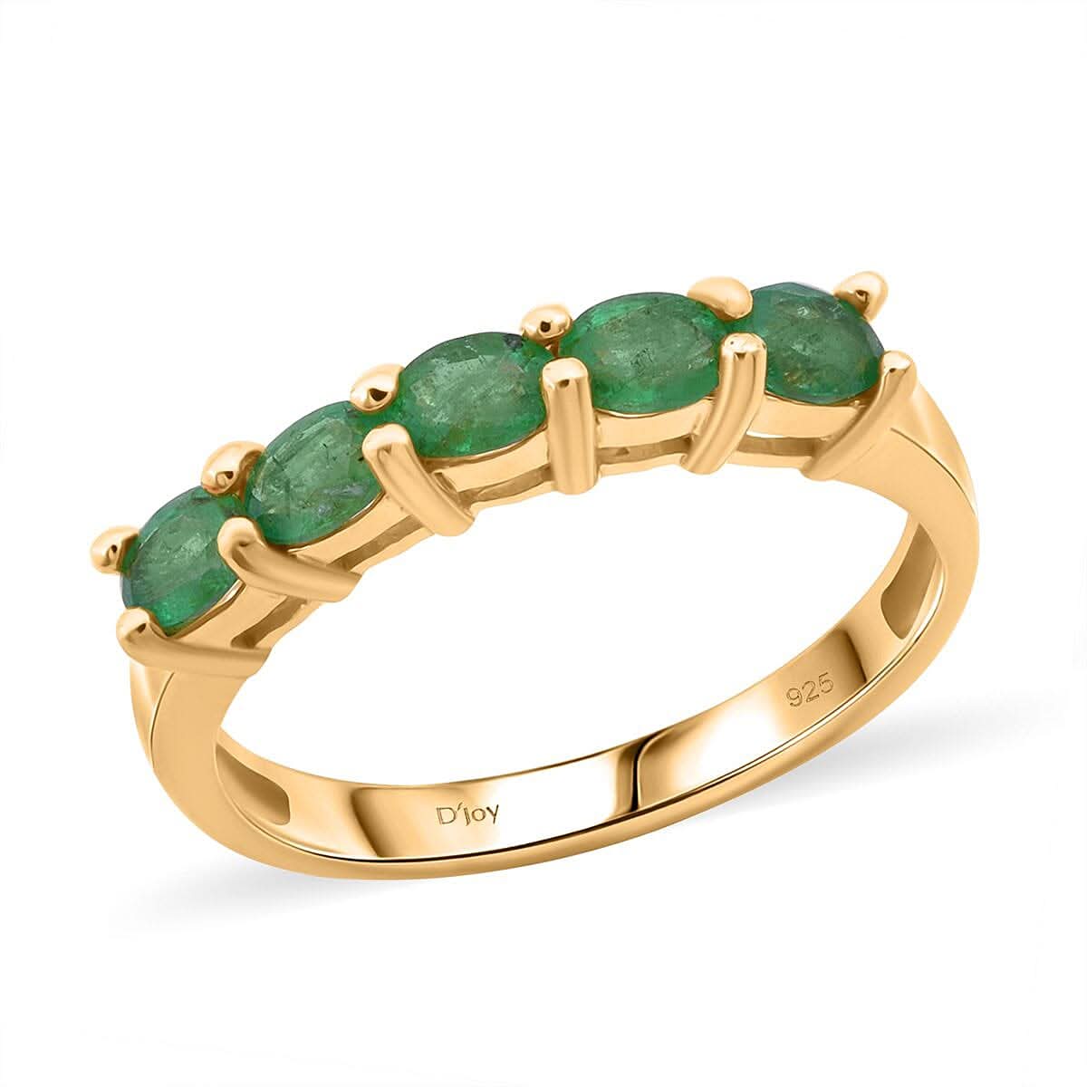 Premium Kagem Zambian Emerald 5 Stone Ring in 18K Vermeil YG Over Sterling Silver (Size 10.0) 0.80 ctw