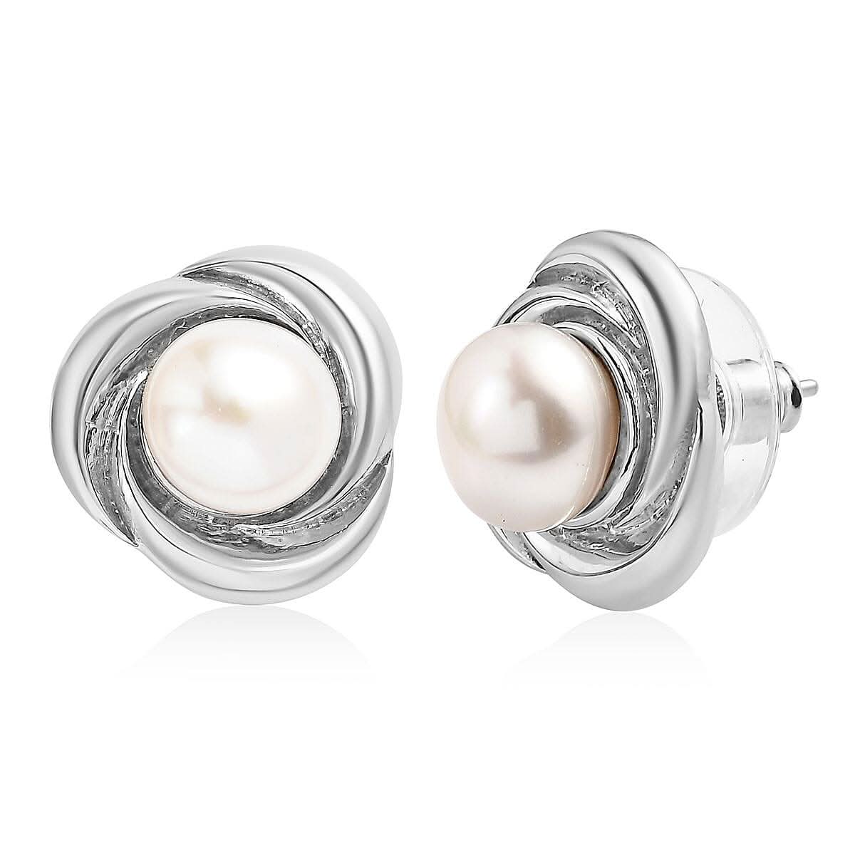 Freshwater Pearl Knot Stud Earrings in Stainless Steel