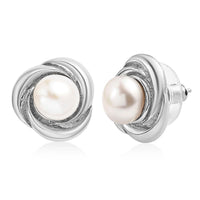 Freshwater Pearl Knot Stud Earrings in Stainless Steel