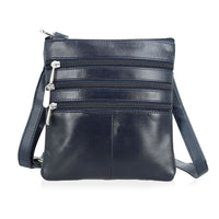 Tamsy Black Genuine Leather Crossbody Bag with 3 Front Zippers (7"X7")