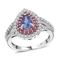 Premium Ceylon Blue Sapphire, Multi Gemstone Ring in RG and Rhodium Over Sterling Silver (Size 10.0) 1.40 ctw - Sticky add to cart bar