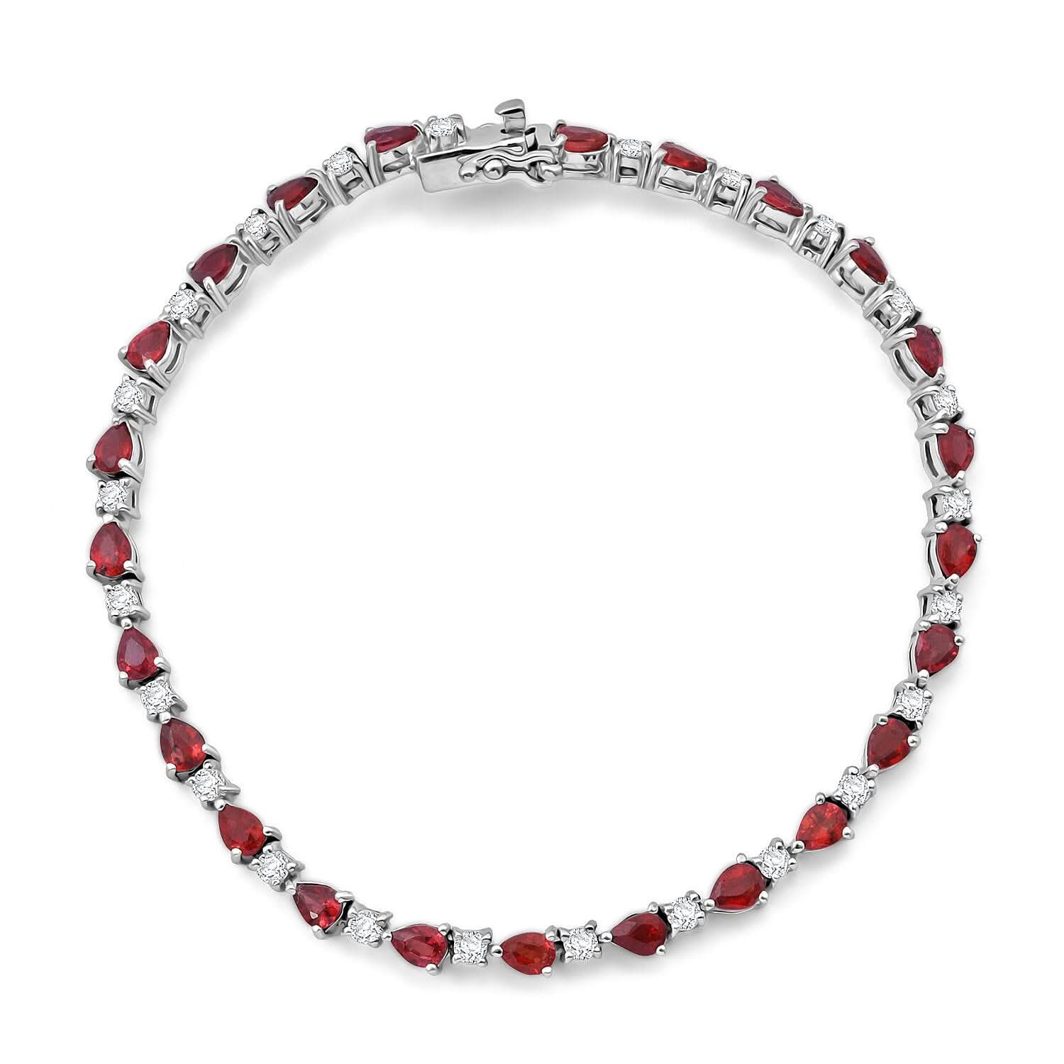 Red Sapphire, Moissanite Bracelet in Rhodium Over Sterling Silver (6.50 In) 5.60 ctw