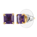 D'Joy AAA African Amethyst 2.00 ctw Solitaire Stud Earrings in 18K Vermeil Yellow Gold Godl Over Sterling Silver - Sticky add to cart bar