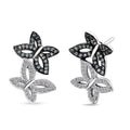 Luxuriant Lab Grown Blue Diamond (IR) and Lab Grown White Diamond SI 0.50 ctw Butterfly Stud Earrings in Rhodium Over Sterling Silver - Sticky add to cart bar