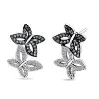 Luxuriant Lab Grown Blue Diamond (IR) and Lab Grown White Diamond SI 0.50 ctw Butterfly Stud Earrings in Rhodium Over Sterling Silver
