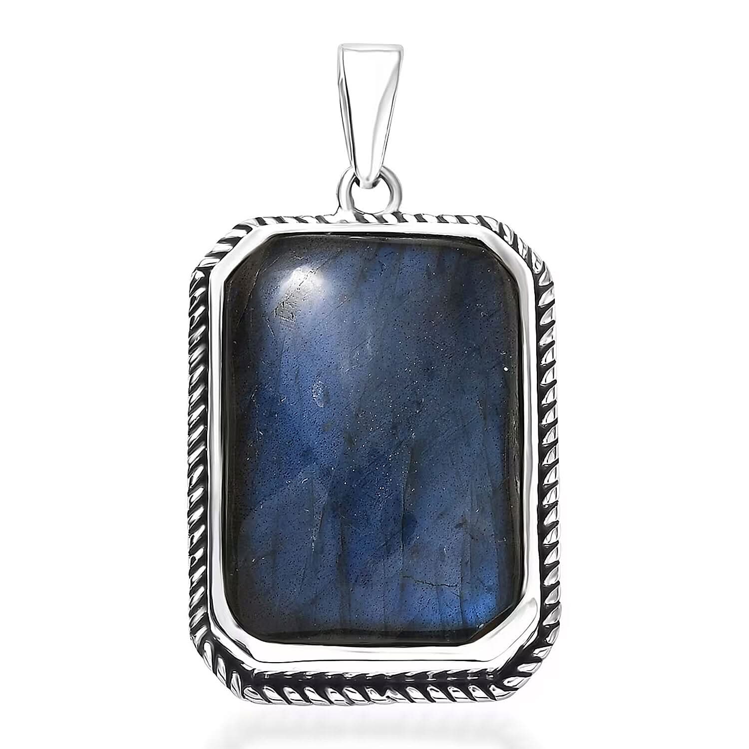 D’joy Artisan Crafted Malagasy Labradorite 20.20 Pendant without Chain in Sterling Silver
