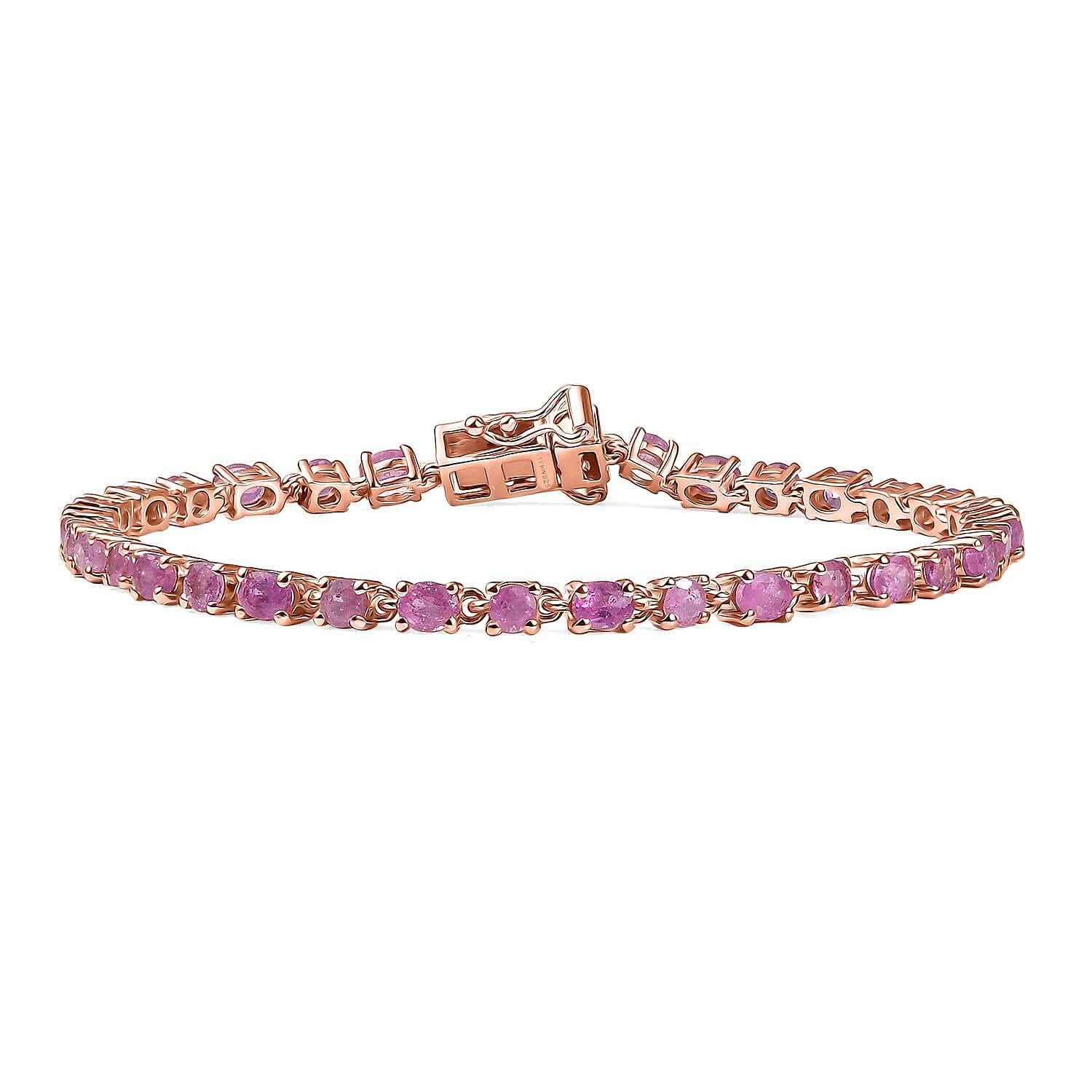 D'Joy Ilakaka Hot Pink Sapphire (FF) and Moissanite 8.35 ctw Bracelet in 18K Vermeil Rose Gold Over Sterling Silv (7.25 In)