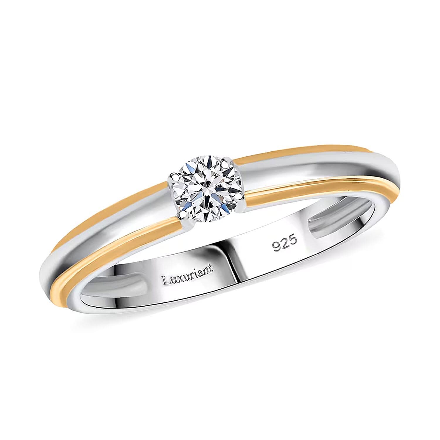 Luxuriant Lab Grown Diamond G-H SI 0.25 ctw Ring in 18K Vermeil YG and Rhodium Over Sterling Silver