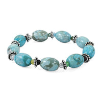 Turquoise Jasper and Multi Gemstone 138.50 ctw Melon with Pewter Stretch Bracelet (6-7In)