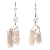 Freshwater Pearl Lever Back Earrings in Rhodium Over Sterling Silver