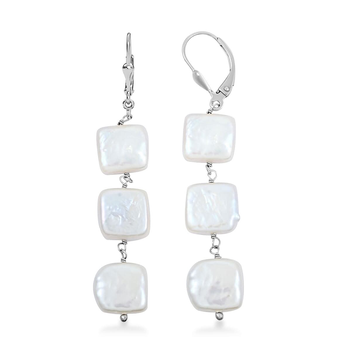 Freshwater Pearl Dangle Earrings in Rhodium Over Sterling Silver