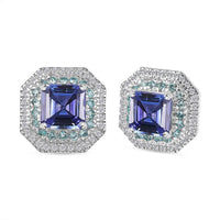 Rhapsody AAAA Tanzanite, Paraiba Tourmaline and E-F VS Diamond 2.94 ctw Midnight Deco Stud Earrings in 950 Platinum (Del. In 10-12 Days)