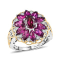 AAA Radiant Ember Garnet and Moissanite 4.80 ctw Ring in 18K Vermeil YG and Rhodium Over Sterling Silver - Sticky add to cart bar
