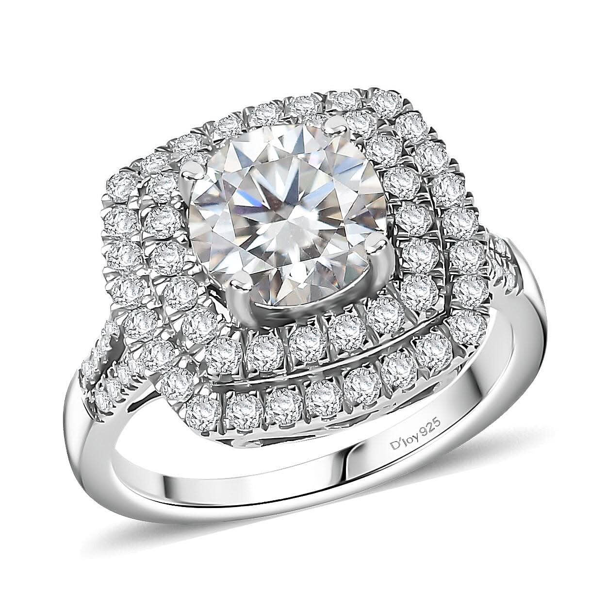 D'Joy Moissanite 2.60 ctw Ring in Rhodium Over Sterling Silver (Size 10.0)