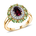 D'Joy AAA Radiant Ember Garnet, Multi Gemstone Crimson Garden Ring in 18K Vermeil YG Over Sterling Silver (Size 10.0) - Sticky add to cart bar