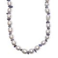 White Freshwater Pearl and Tanzanite 20 Ctw Moon Over Indigo Necklace 18 Inches in Rhodium Over Sterling Silver - Sticky add to cart bar