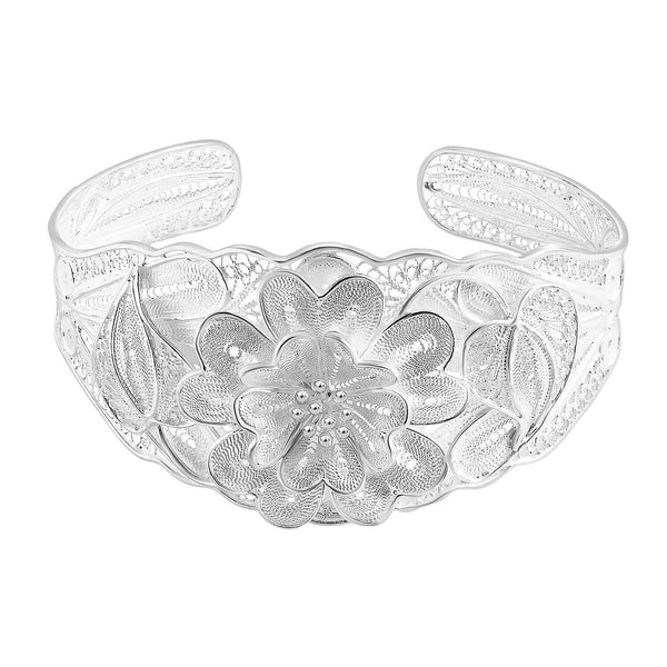 Artistry Tarakashi Collection Sterling Silver Floral Bangle Bracelet (6.50 In) (24.60 g) - Product card gallery slide 1 (9432846401791)