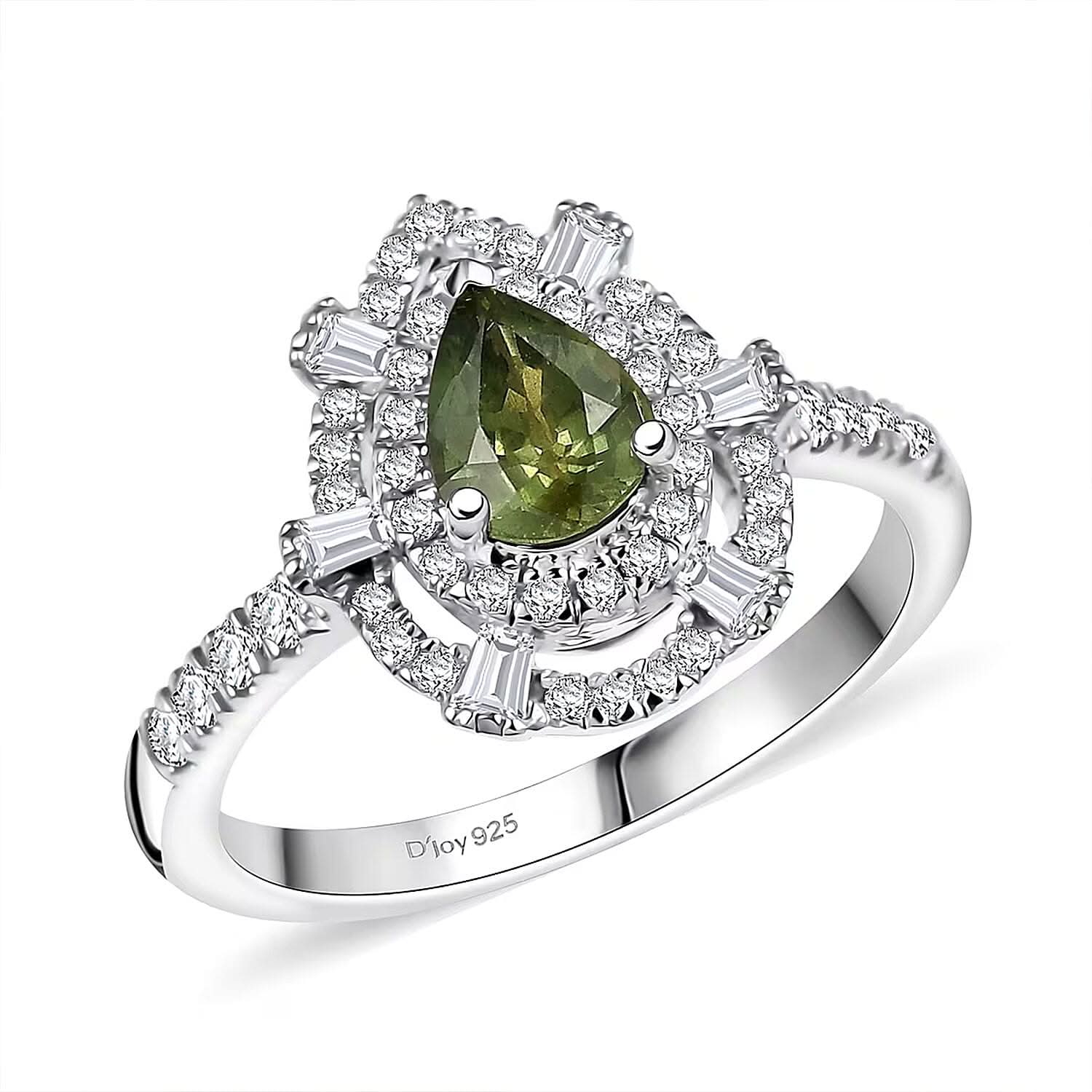 AAA Madagascar Green Sapphire, Moissanite Ethereal Bloom Ring in Rhodium Over Sterling Silver (Size 10.0) 1.35 ctw