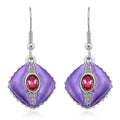 Fuchsia and White Austrian Crystal Drop Earrings in Silvertone - Sticky add to cart bar