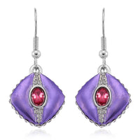 Fuchsia and White Austrian Crystal Drop Earrings in Silvertone
