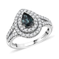 AAA Madagascar Teal Sapphire, Moissanite Ocean Empress Ring in Rhodium Over Sterling Silver (Size 10.0) 1.60 ctw - Sticky add to cart bar