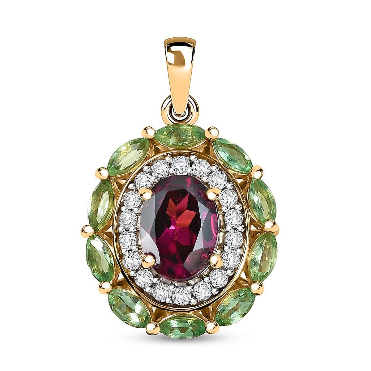 D'Joy AAA Radiant Ember Garnet and Multi Gemstone 2.70 ctw Crimson Garden Pendant without Chain in 18K Vermeil Yellow Gold Over Sterling Silver