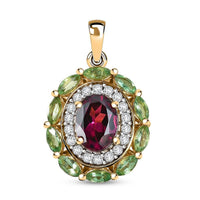 D'Joy AAA Radiant Ember Garnet and Multi Gemstone 2.70 ctw Crimson Garden Pendant without Chain in 18K Vermeil Yellow Gold Over Sterling Silver