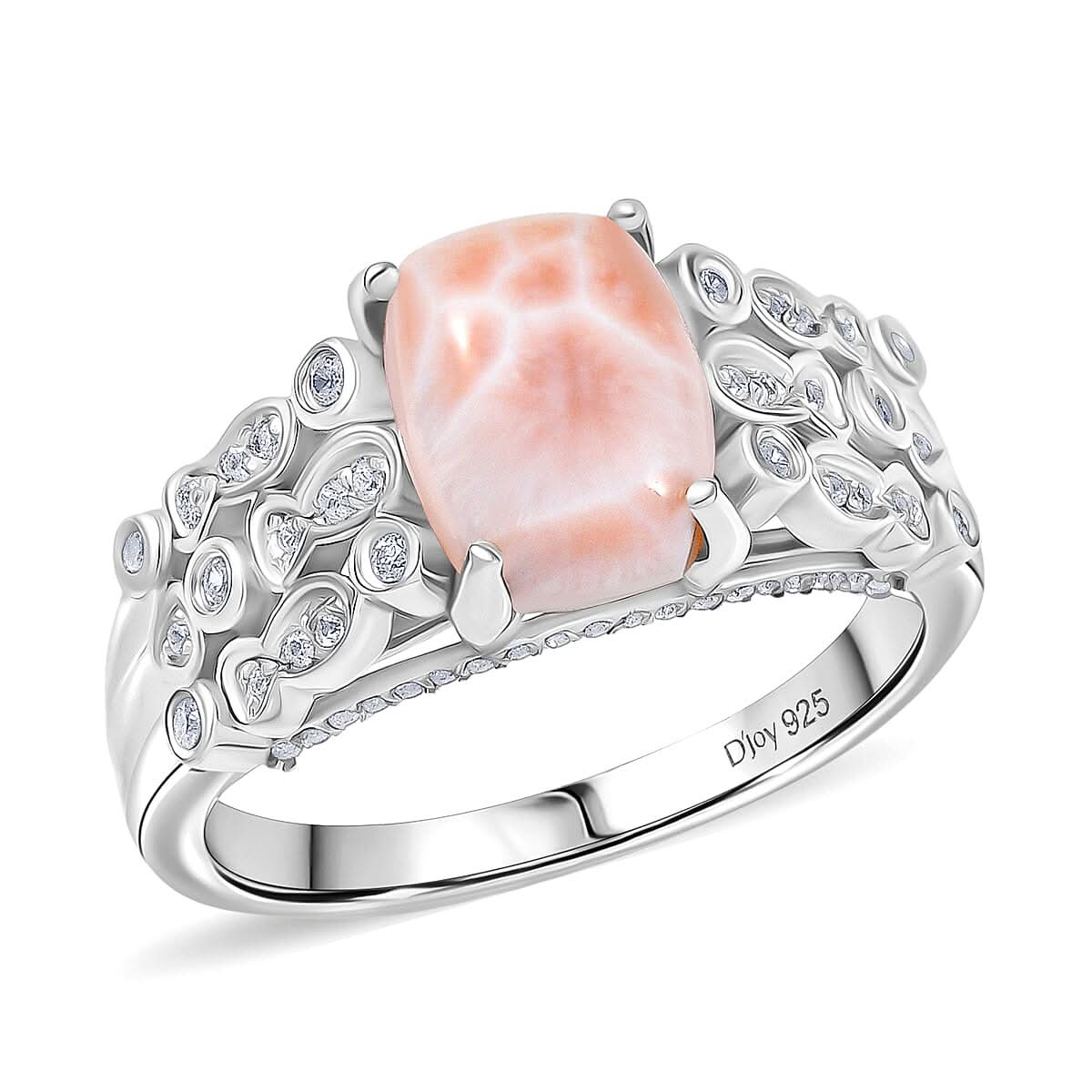 D'Joy Premium Natrolite and White Zircon 2.15 ctw Fish and Bubbles Ring in Rhodium Over Sterling Silver (Size 10.0) (Del. in 10-12 Days)