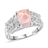 D'Joy Premium Natrolite and White Zircon 2.15 ctw Fish and Bubbles Ring in Rhodium Over Sterling Silver (Size 10.0) (Del. in 10-12 Days)