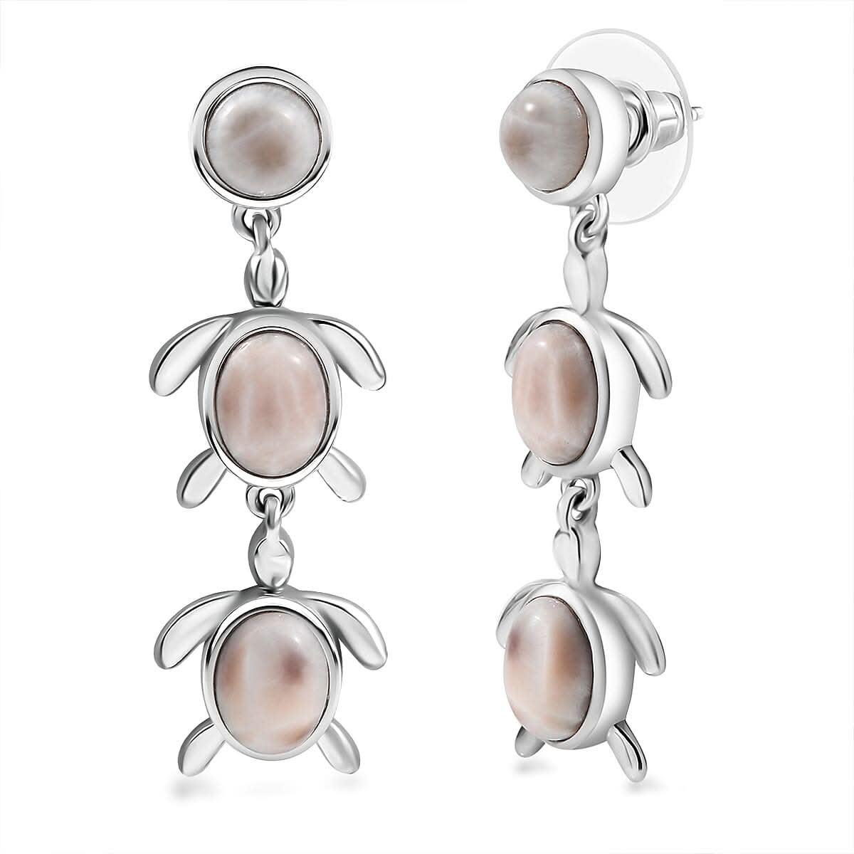 D'Joy Pink Natrolite 6.70 ctw Turtle Earrings in Platinum Over Sterling Silver