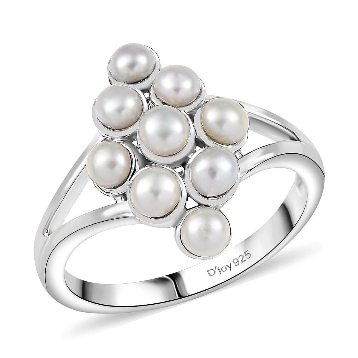 D'Joy Freshwater Pearl Ring in Platinum Over Sterling Silver (Size 10.0)